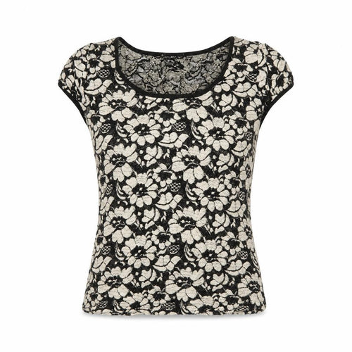 twentyone Women's Black Floral Lace Short Sleeve T-Shirt M