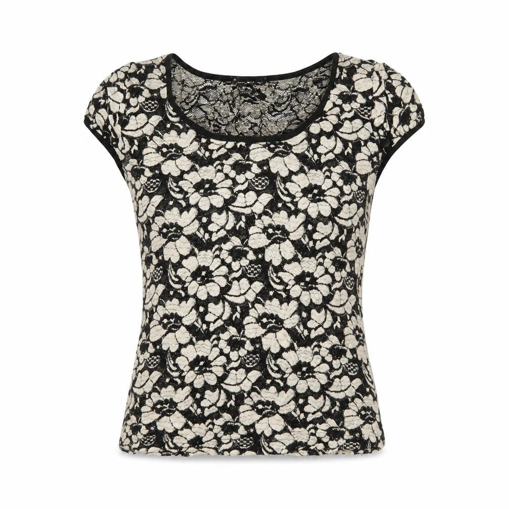 twentyone Women's Black Floral Lace Short Sleeve T-Shirt M