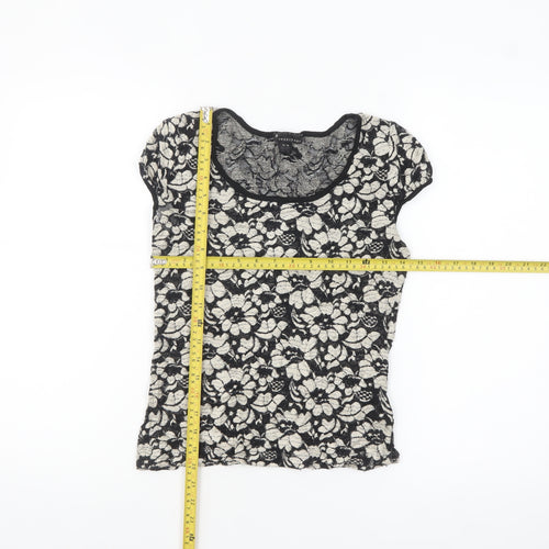 twentyone Women's Black Floral Lace Short Sleeve T-Shirt M