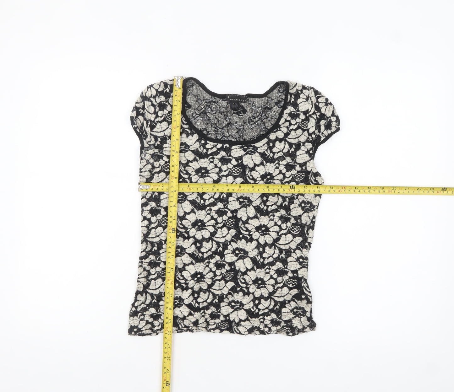 twentyone Women's Black Floral Lace Short Sleeve T-Shirt M