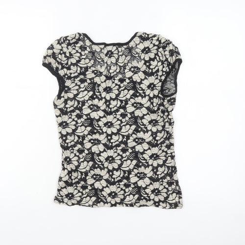 twentyone Women's Black Floral Lace Short Sleeve T-Shirt M