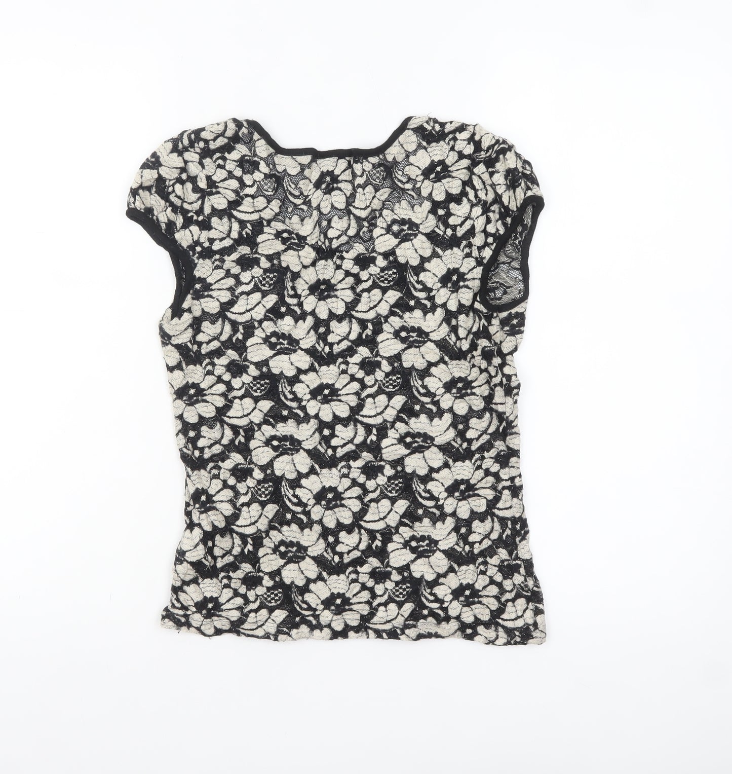 twentyone Women's Black Floral Lace Short Sleeve T-Shirt M
