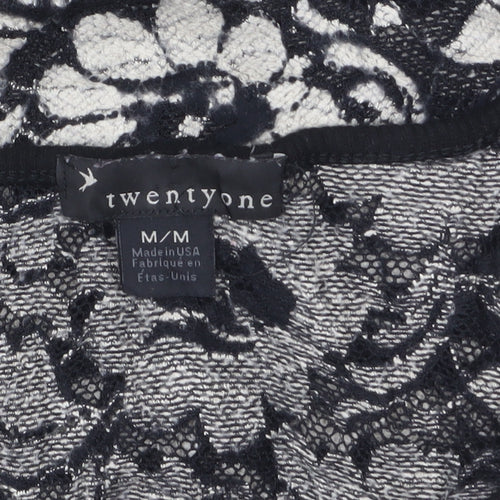 twentyone Women's Black Floral Lace Short Sleeve T-Shirt M