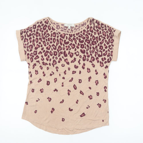 Oasis Womens Beige Animal Print Short Sleeve Viscose T-Shirt Size S