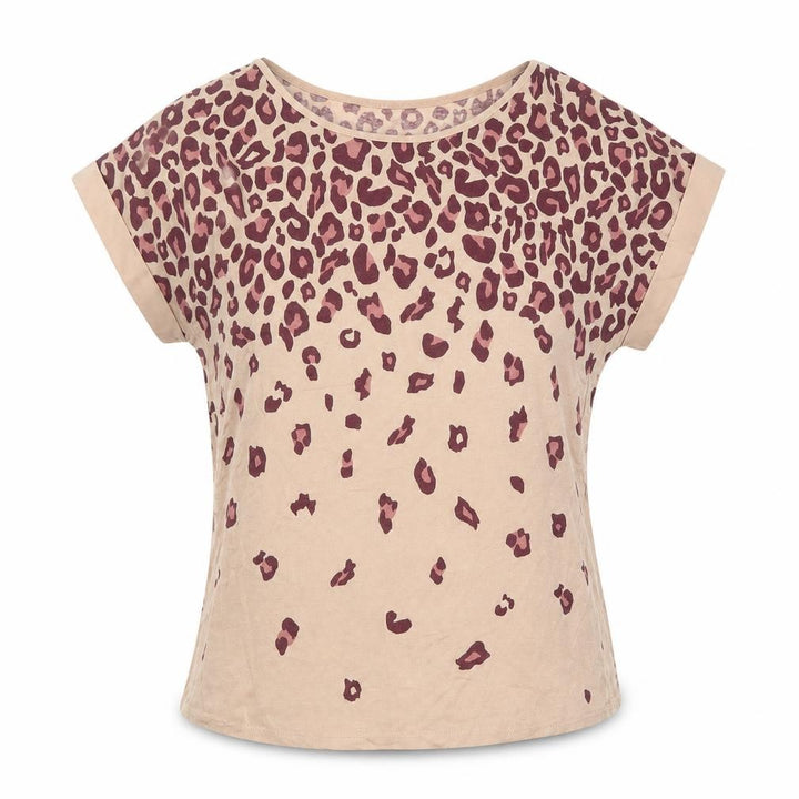 Oasis Womens Beige Animal Print Short Sleeve Viscose T-Shirt Size S