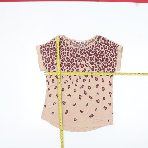 Oasis Womens Beige Animal Print Short Sleeve Viscose T-Shirt Size S