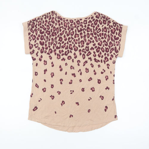 Oasis Womens Beige Animal Print Short Sleeve Viscose T-Shirt Size S