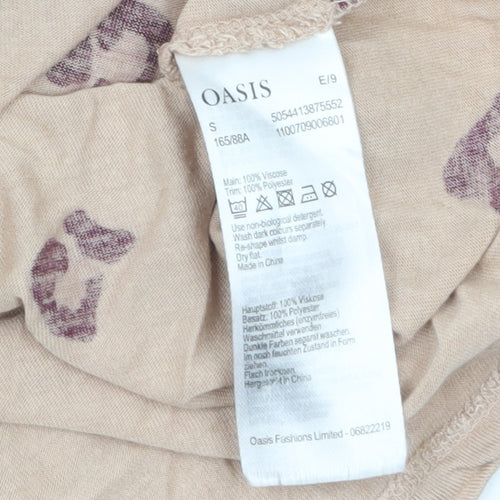 Oasis Womens Beige Animal Print Short Sleeve Viscose T-Shirt Size S