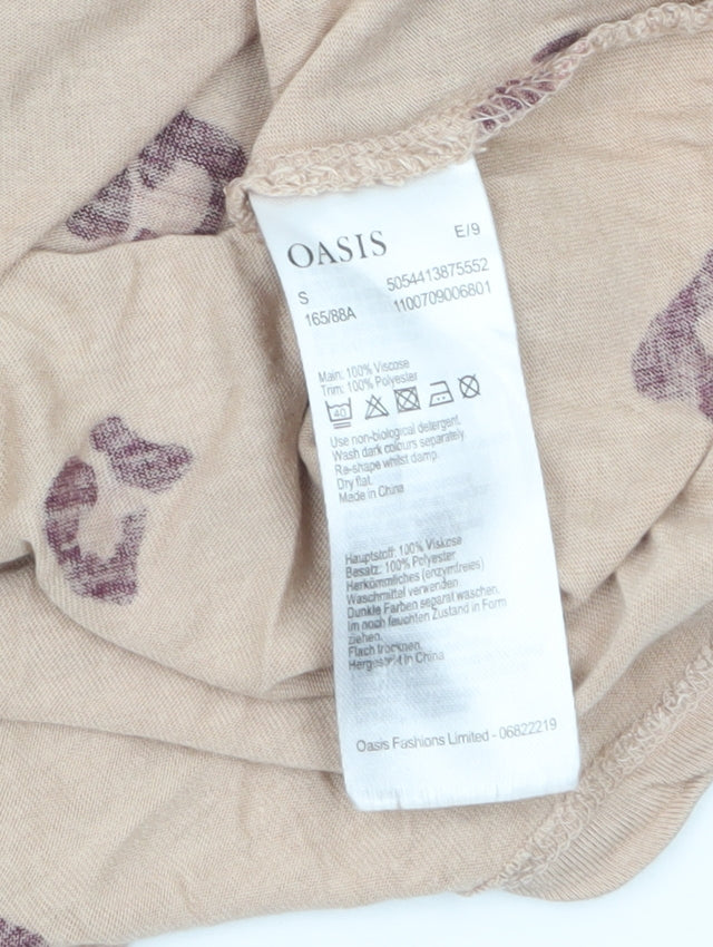 Oasis Womens Beige Animal Print Short Sleeve Viscose T-Shirt Size S