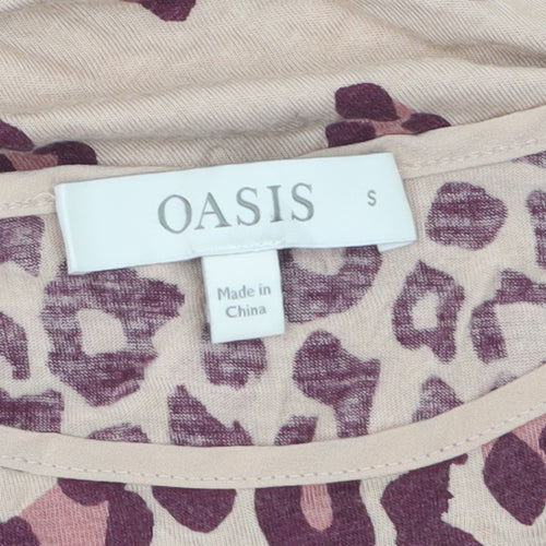 Oasis Womens Beige Animal Print Short Sleeve Viscose T-Shirt Size S