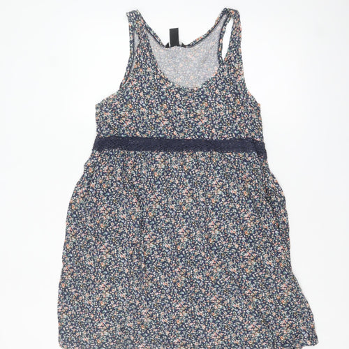 H&M Women’s Multicoloured Floral Cotton Lace Trim Tank Dress Size 12