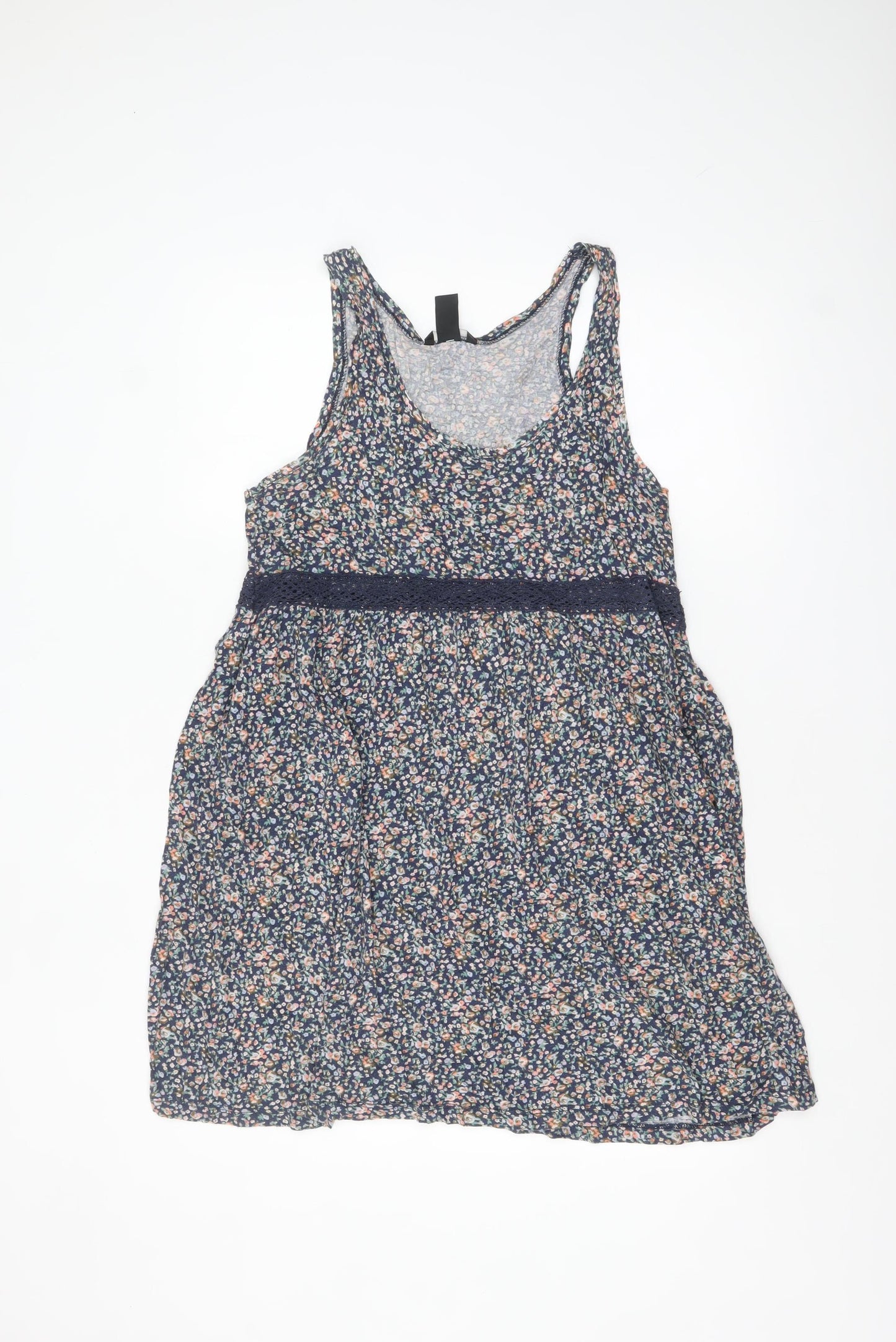 H&M Women’s Multicoloured Floral Cotton Lace Trim Tank Dress Size 12