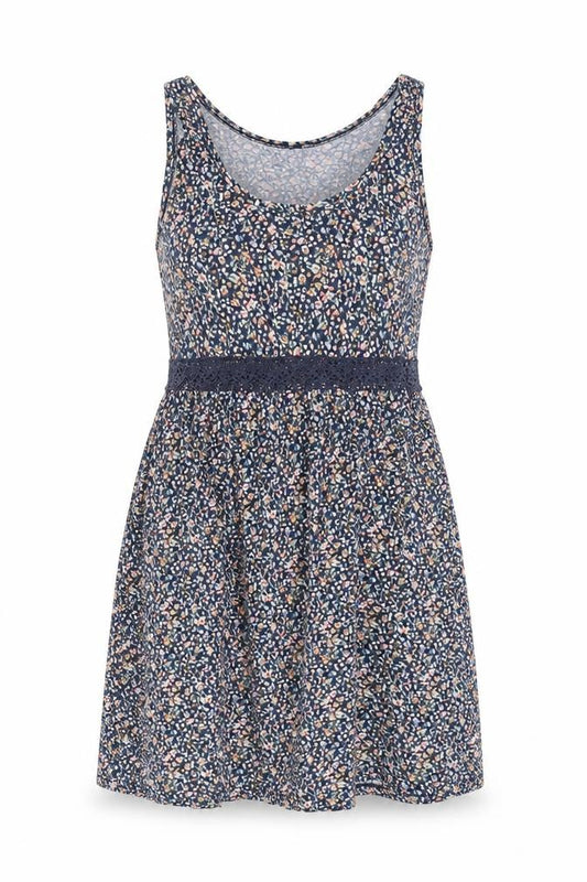 Front view of H&M Women’s Multicoloured Floral Cotton Lace Trim Tank Dress, size UK 12