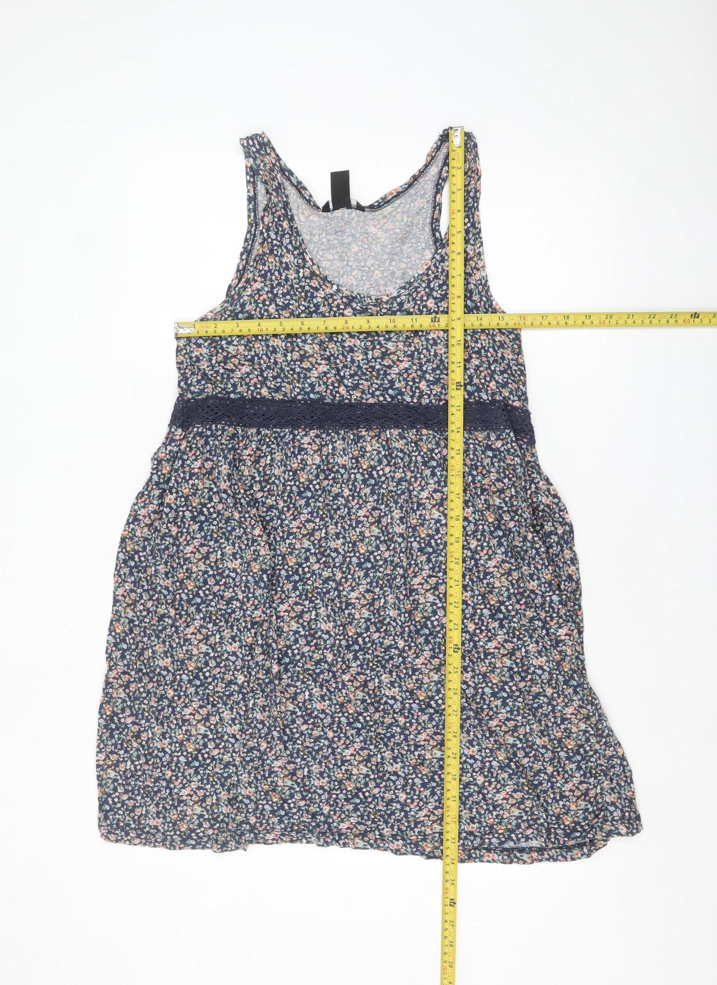 H&M Women’s Multicoloured Floral Cotton Lace Trim Tank Dress Size 12