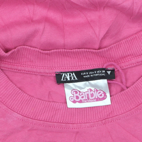 Zara Women Pink Barbie Movie T-Shirt Size S Short Sleeve Cotton