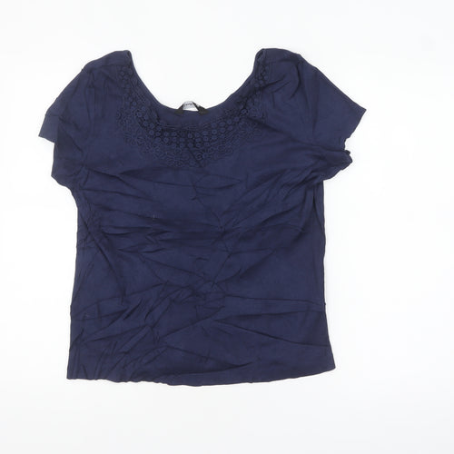 Kaleidoscope Women's Blue Cotton Short Sleeve Scoop Neck Blouse UK 18