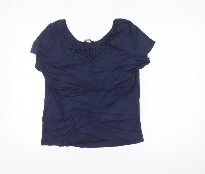 Kaleidoscope Women's Blue Cotton Short Sleeve Scoop Neck Blouse UK 18