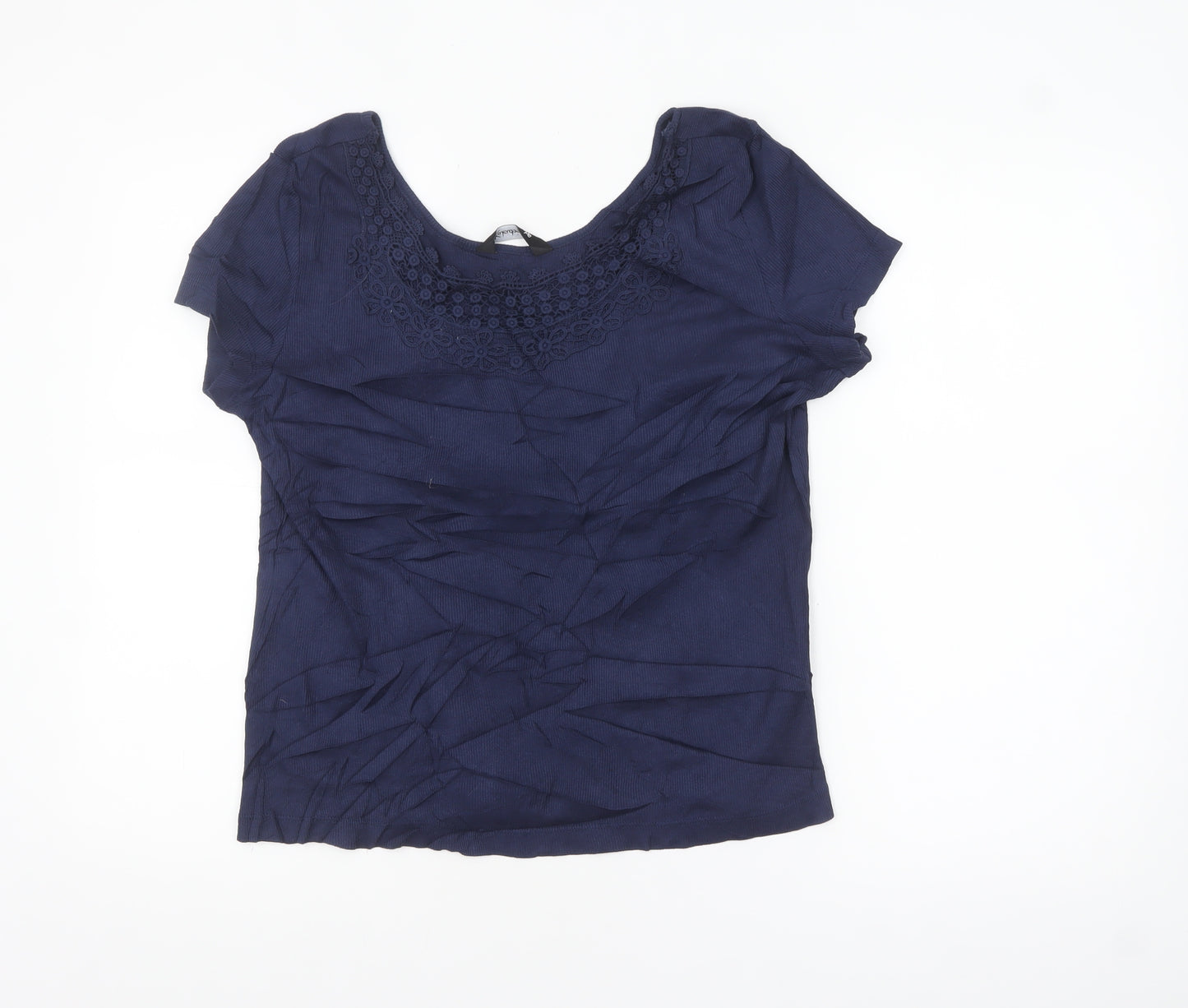 Kaleidoscope Women's Blue Cotton Short Sleeve Scoop Neck Blouse UK 18