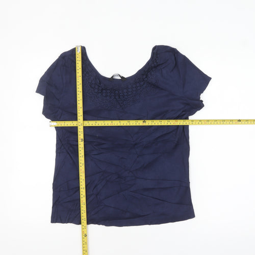 Kaleidoscope Women's Blue Cotton Short Sleeve Scoop Neck Blouse UK 18