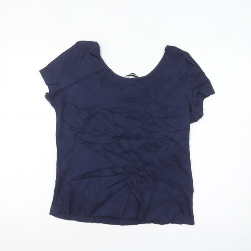Kaleidoscope Women's Blue Cotton Short Sleeve Scoop Neck Blouse UK 18