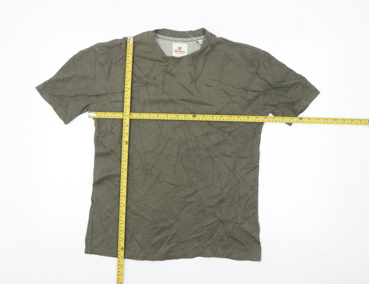 Next Men's Khaki Green Cotton Crew Neck Short Sleeve T-Shirt XS