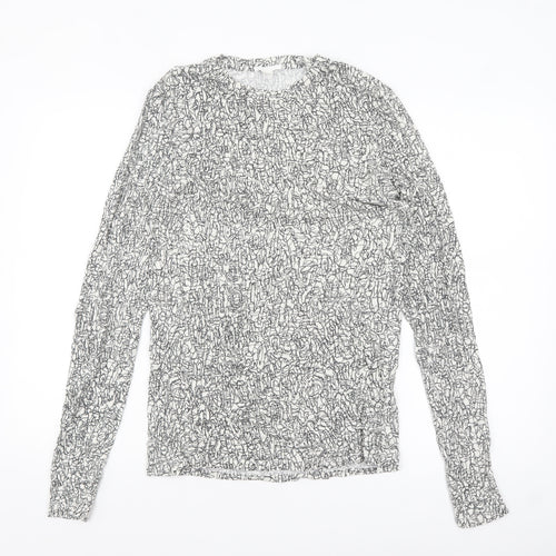 COS Womens White Art Print Long Sleeve Jersey Cotton Top Size 12