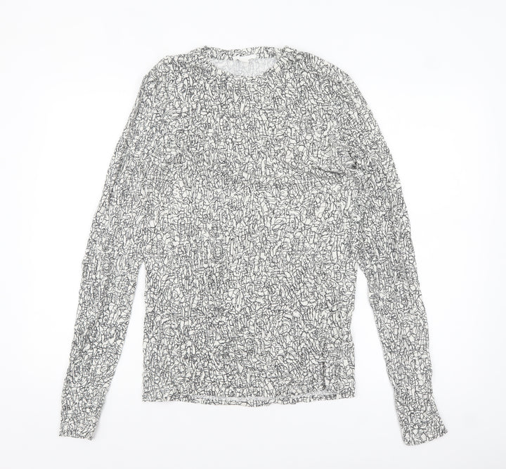 COS Womens White Art Print Long Sleeve Jersey Cotton Top Size 12