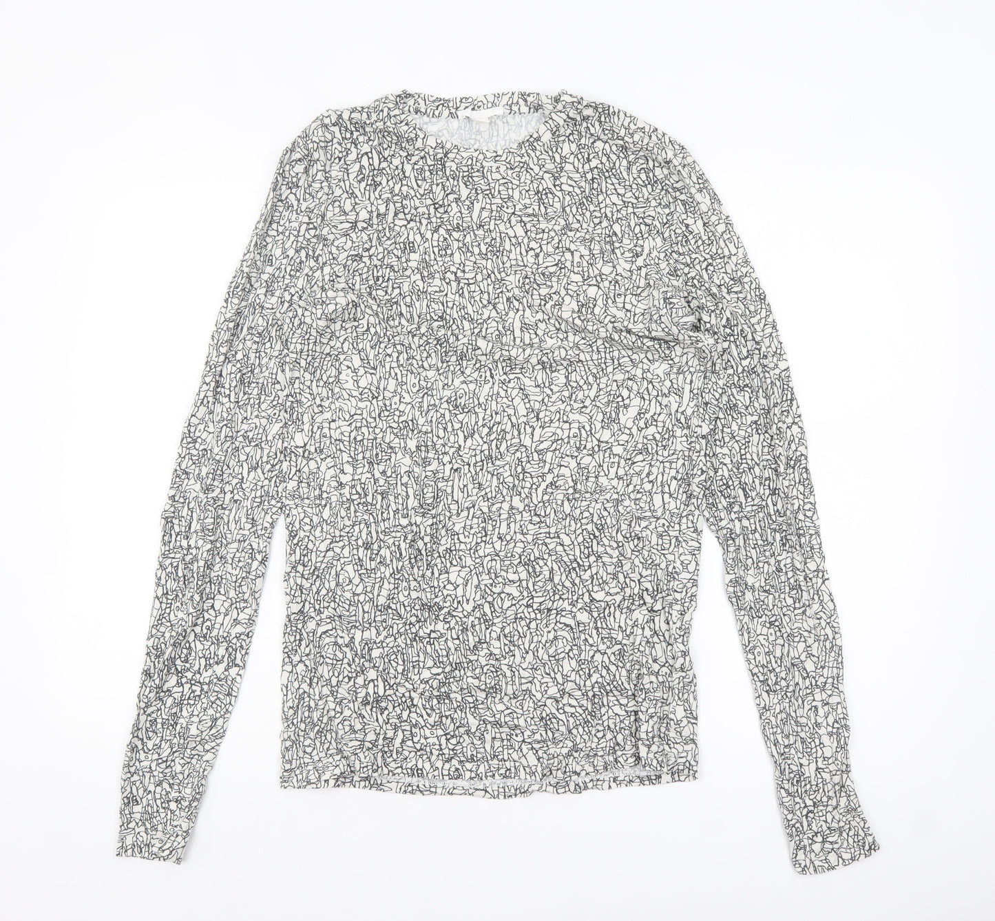 COS Womens White Art Print Long Sleeve Jersey Cotton Top Size 12