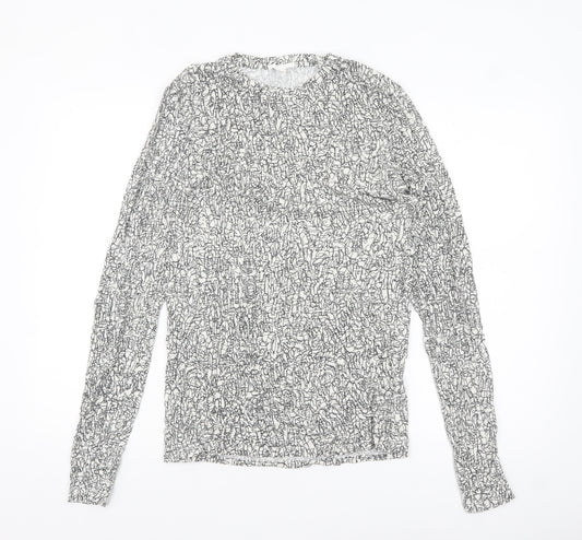 COS Womens White Art Print Long Sleeve Jersey Cotton Top Size 12