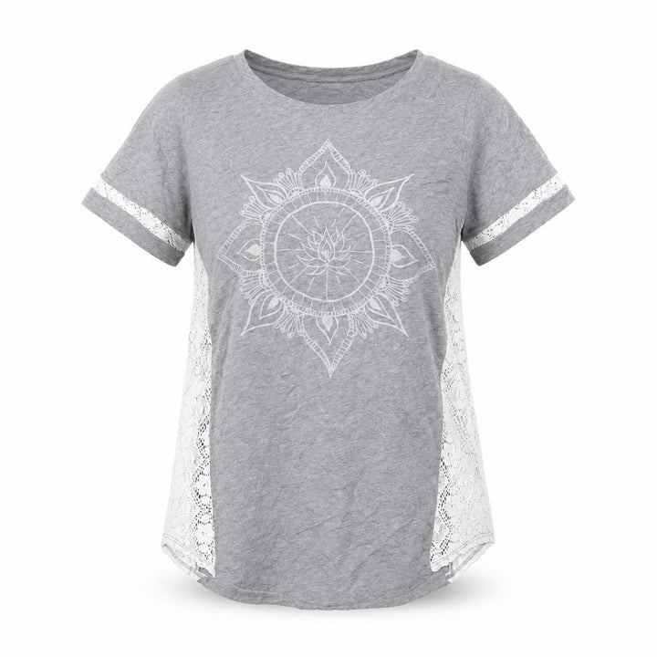 Hollister Women Grey Lace Panel Short Sleeve T-Shirt Size S