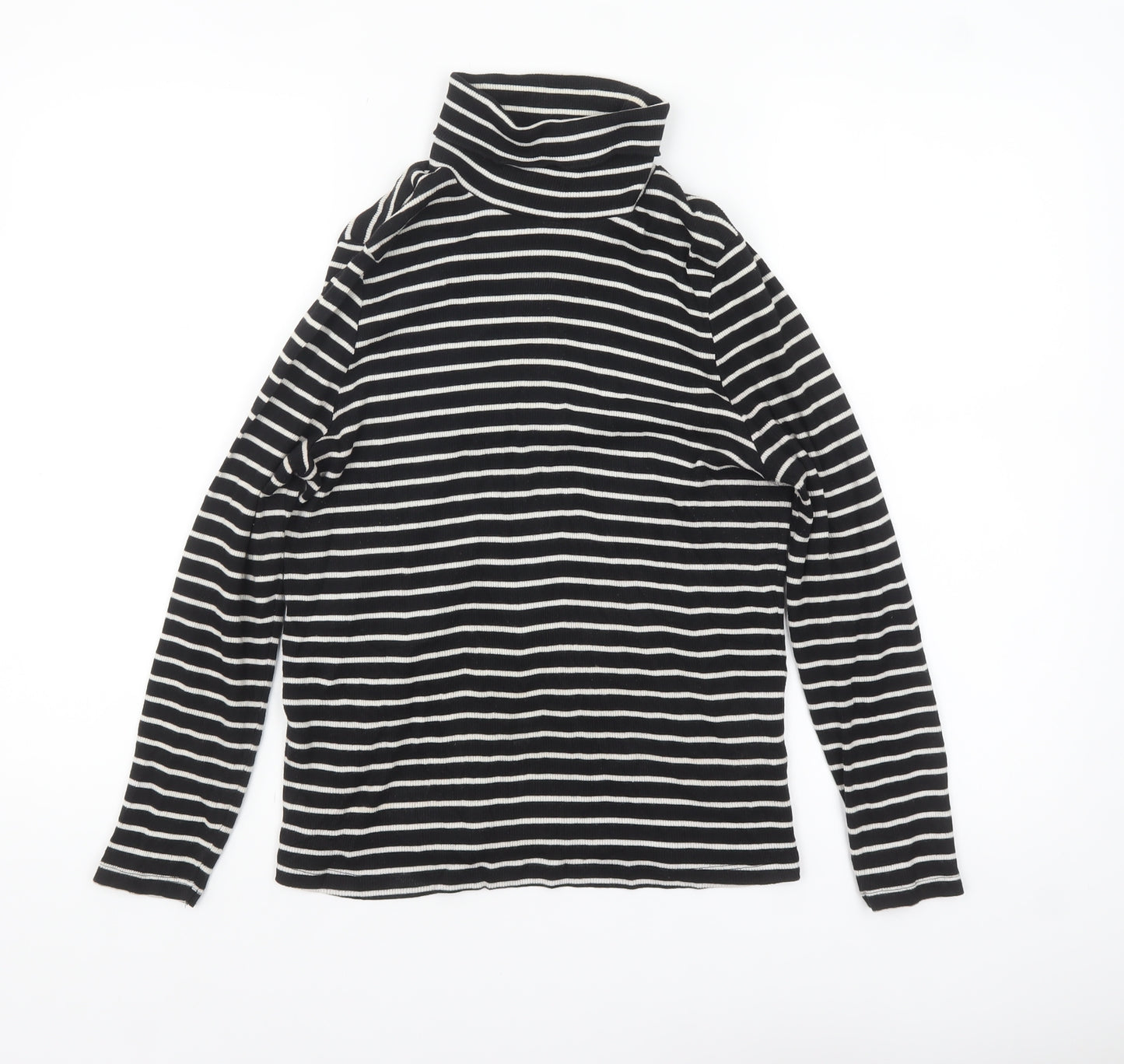 Marks and Spencer Women Black Striped Roll Neck Long Sleeve Top Size 18