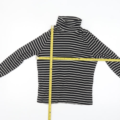 Marks and Spencer Women Black Striped Roll Neck Long Sleeve Top Size 18