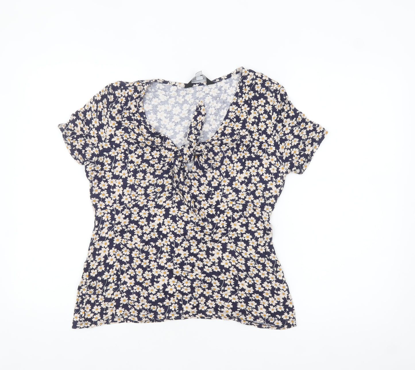 Dorothy Perkins Women's Blue Floral Tie Front Short Sleeve Blouse Size 12