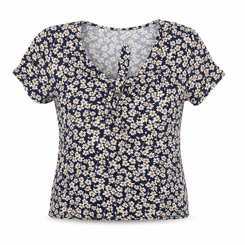 Dorothy Perkins Women's Blue Floral Tie Front Short Sleeve Blouse Size 12