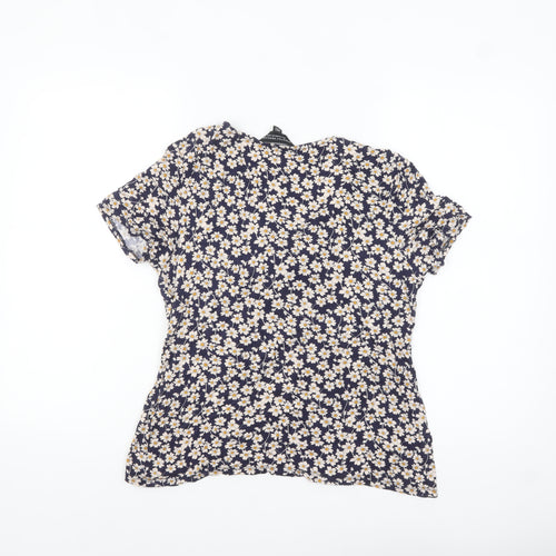 Dorothy Perkins Women's Blue Floral Tie Front Short Sleeve Blouse Size 12