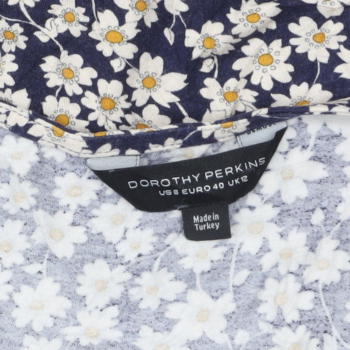 Dorothy Perkins Women's Blue Floral Tie Front Short Sleeve Blouse Size 12