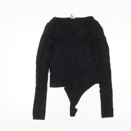 ASOS Women Black Long Sleeve Bodysuit UK 8 V-Neck Viscose Blend