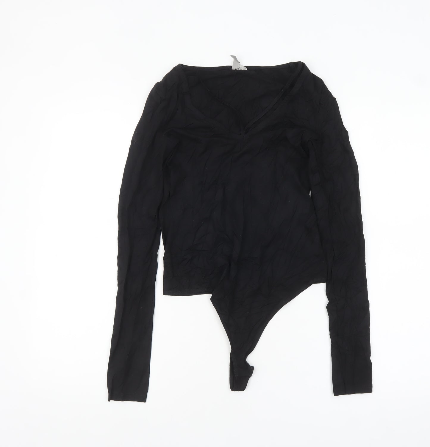 ASOS Women Black Long Sleeve Bodysuit UK 8 V-Neck Viscose Blend
