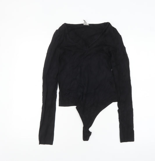 ASOS Women Black Long Sleeve Bodysuit UK 8 V-Neck Viscose Blend