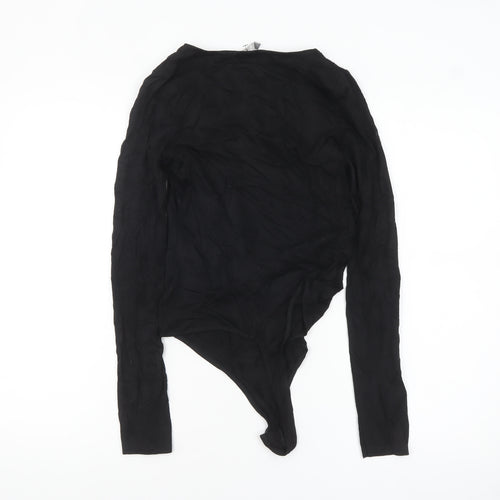 ASOS Women Black Long Sleeve Bodysuit UK 8 V-Neck Viscose Blend