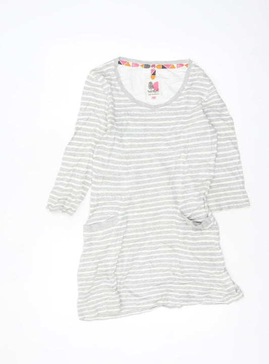 Weird Fish Women's Grey Striped Tunic T-Shirt Size 8 3/4 Sleeve