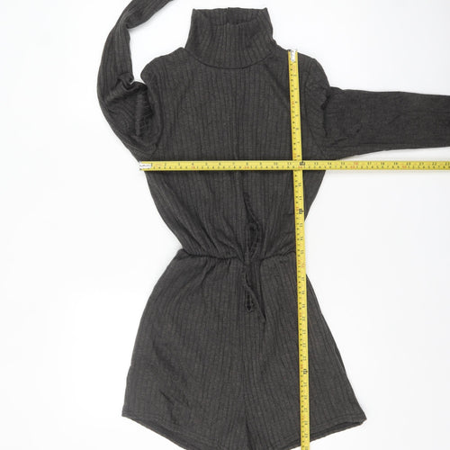 Missguided Women Grey Ribbed High Neck Long Sleeve Playsuit Size 8