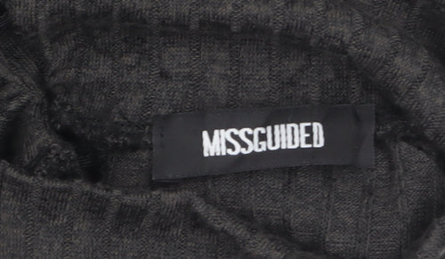 Missguided Women Grey Ribbed High Neck Long Sleeve Playsuit Size 8