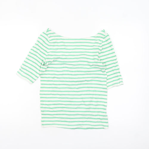 GAP Women’s Green White Striped Boat Neck 3/4 Sleeve Petite T-Shirt S