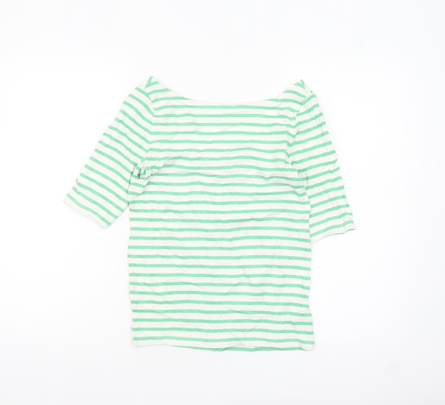 GAP Women’s Green White Striped Boat Neck 3/4 Sleeve Petite T-Shirt S