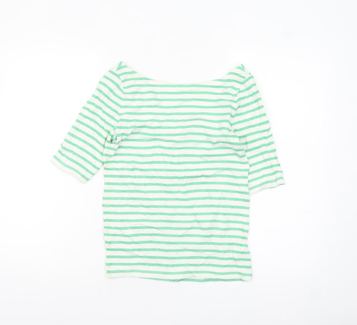 GAP Women’s Green White Striped Boat Neck 3/4 Sleeve Petite T-Shirt S