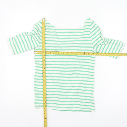 GAP Women’s Green White Striped Boat Neck 3/4 Sleeve Petite T-Shirt S