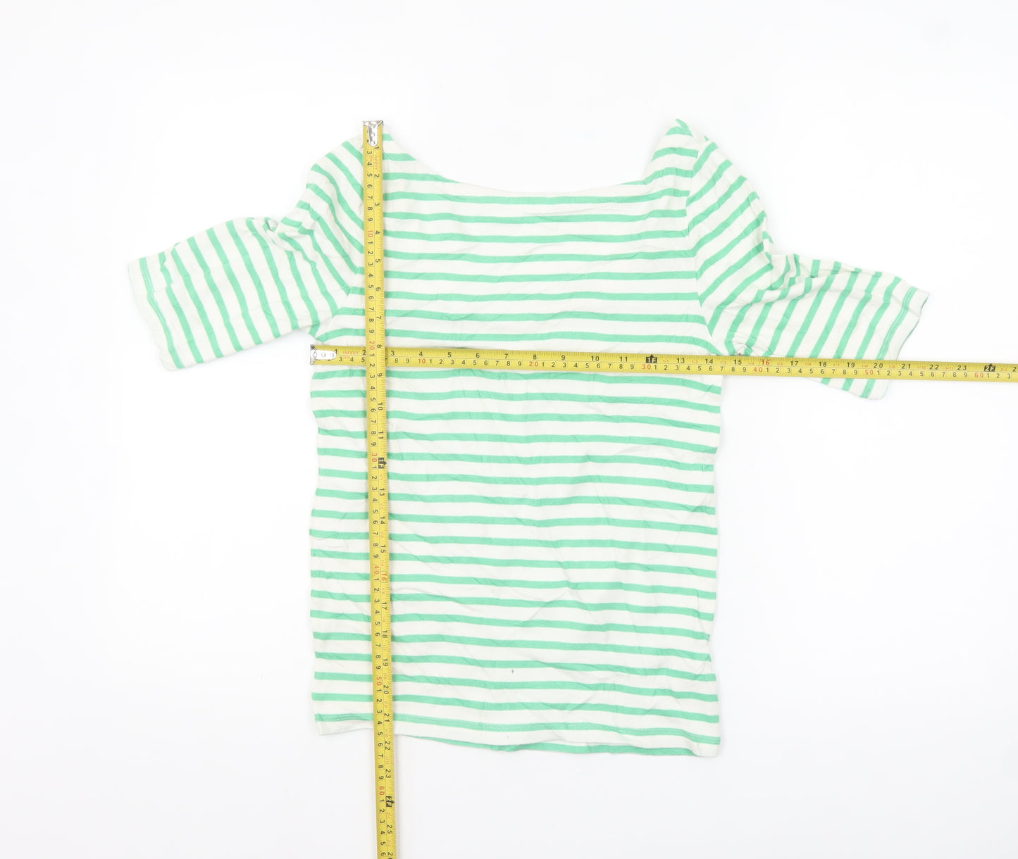 GAP Women’s Green White Striped Boat Neck 3/4 Sleeve Petite T-Shirt S