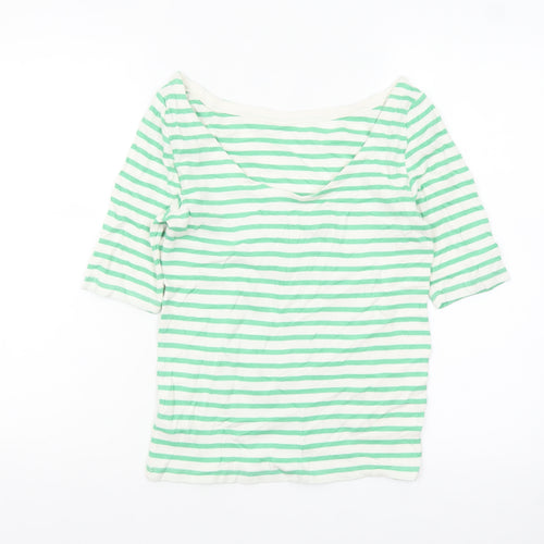 GAP Women’s Green White Striped Boat Neck 3/4 Sleeve Petite T-Shirt S