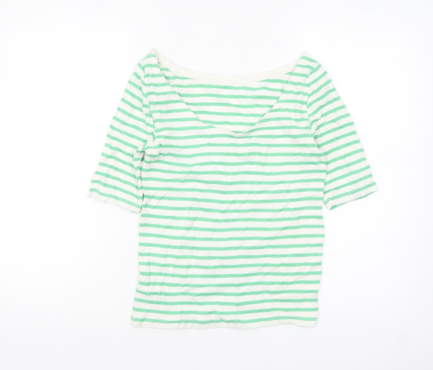 GAP Women’s Green White Striped Boat Neck 3/4 Sleeve Petite T-Shirt S